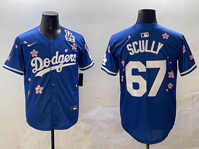 Men Los Angeles Dodgers 67 Scully Blue Sakura Edition 2025 Nike MLB Jersey style 5